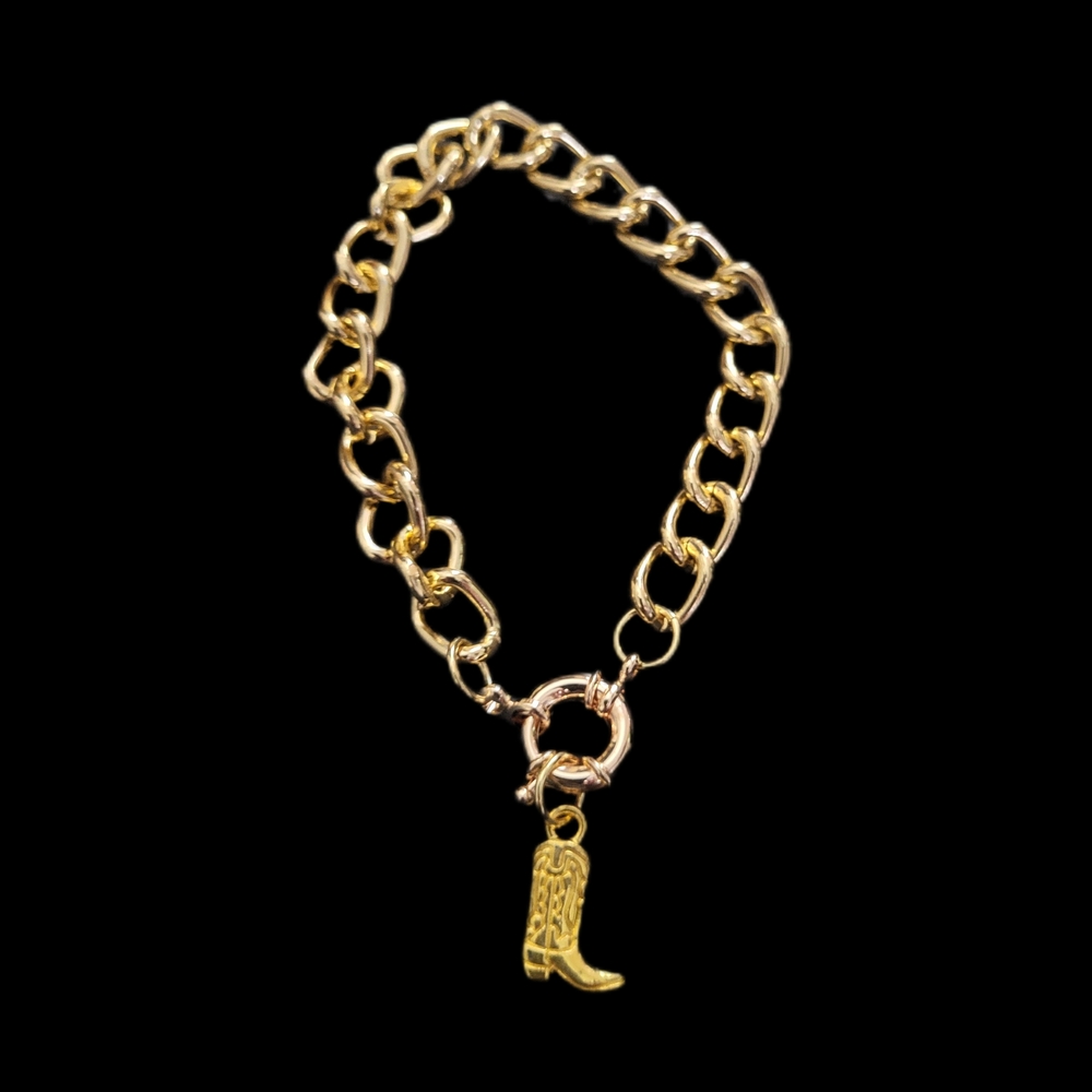 Western Bracelet Gold Chain Bracelet with Boot Charm - Picture 2 of 3